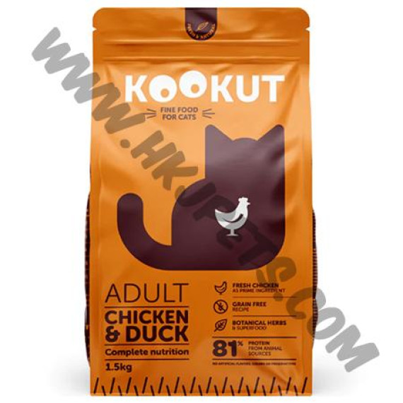 KOOKUT 天然無穀物貓糧 成貓 雞肉鴨肉配方 (5公斤) 