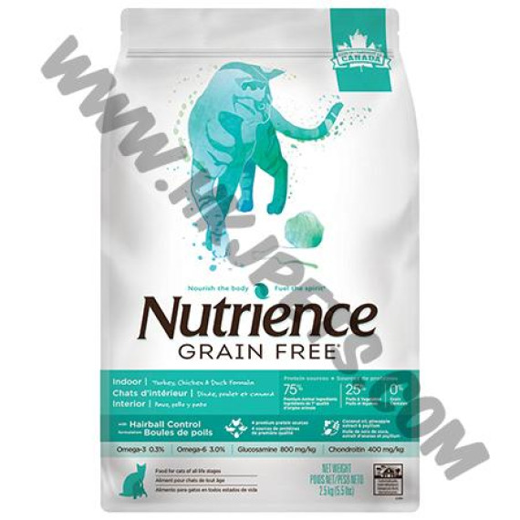 Nutrience Grain Free 無穀物系列 室內貓 火雞，雞，鴨配方 (5.5磅)