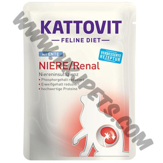 Kattovit Renal 低磷低蛋白腎臟保健 貓濕包 鴨肉配方 (藍/Ente，85克)